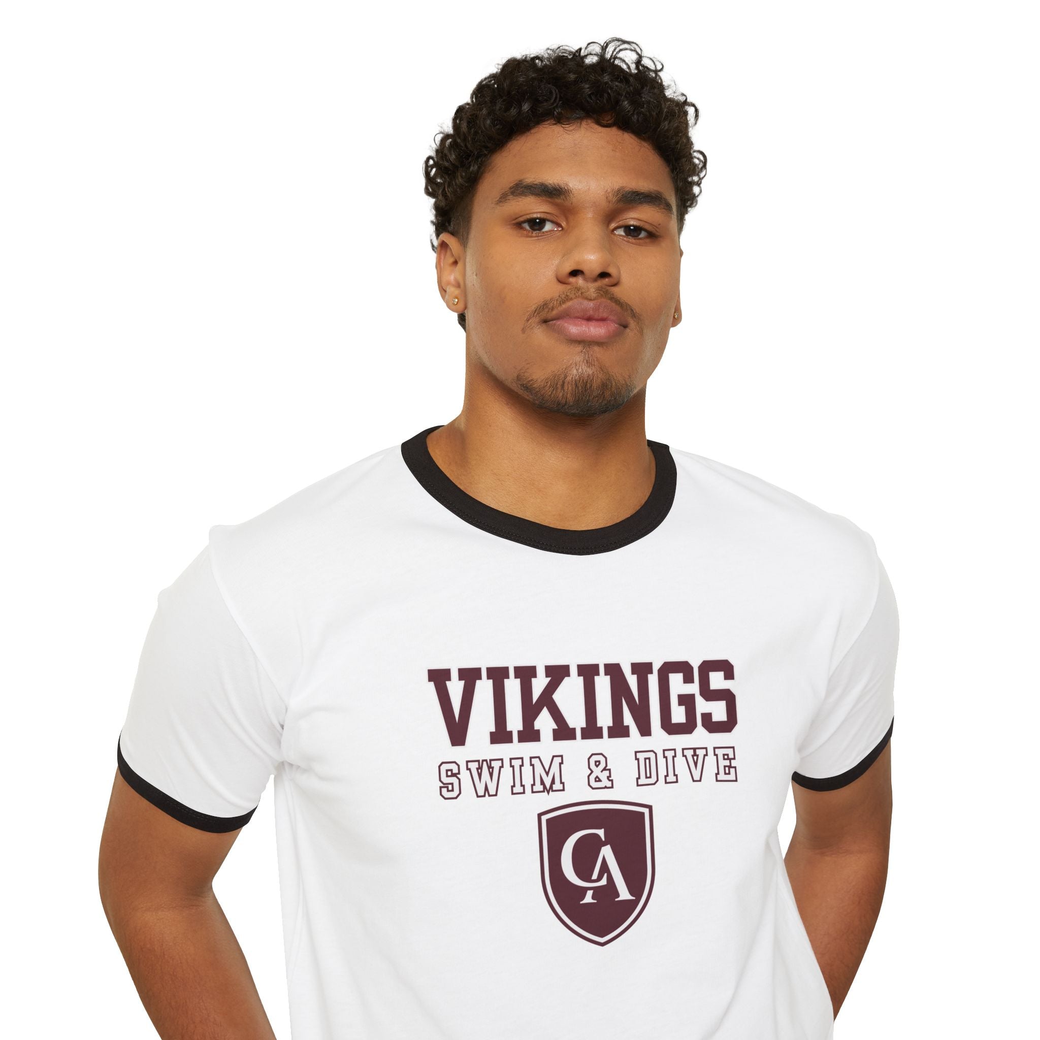 Adult Unisex Columbus Academy Vikings Swim & Dive Graphic Short Sleeve Ringer Tee