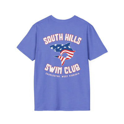 Adult Unisex South Hills Swim Club Patriotic Graphic Short Sleeve Gildan Softstyle Tee