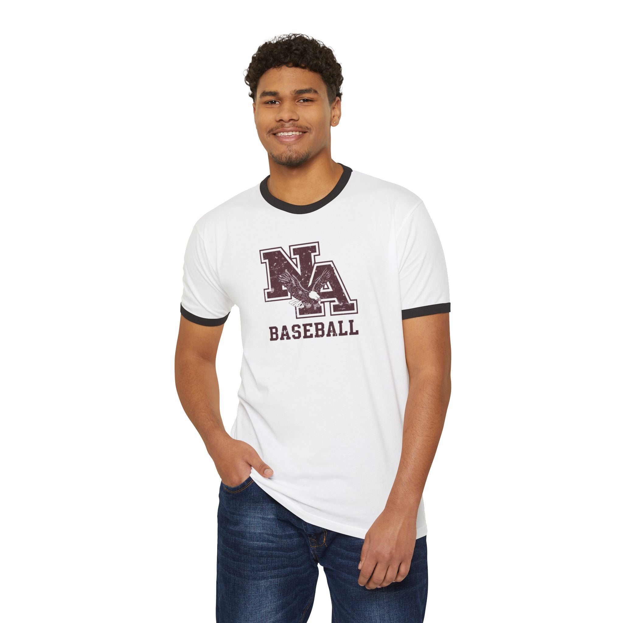 Adult Unisex New Albany Baseball Vintage Vibe Logo Graphic Short Sleeve Ringer Tee