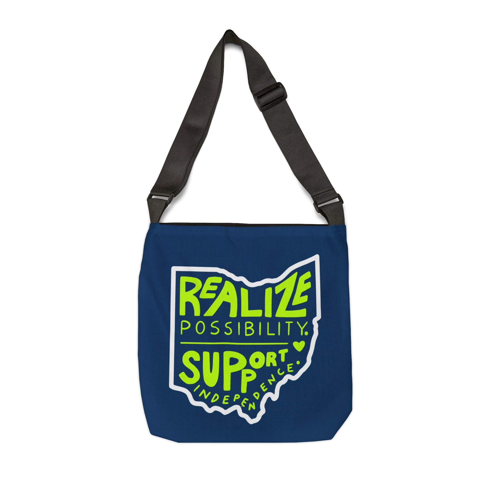 "Realize Possibility Support Independence" Bridgeway Graphic Adjustable Tote Bag