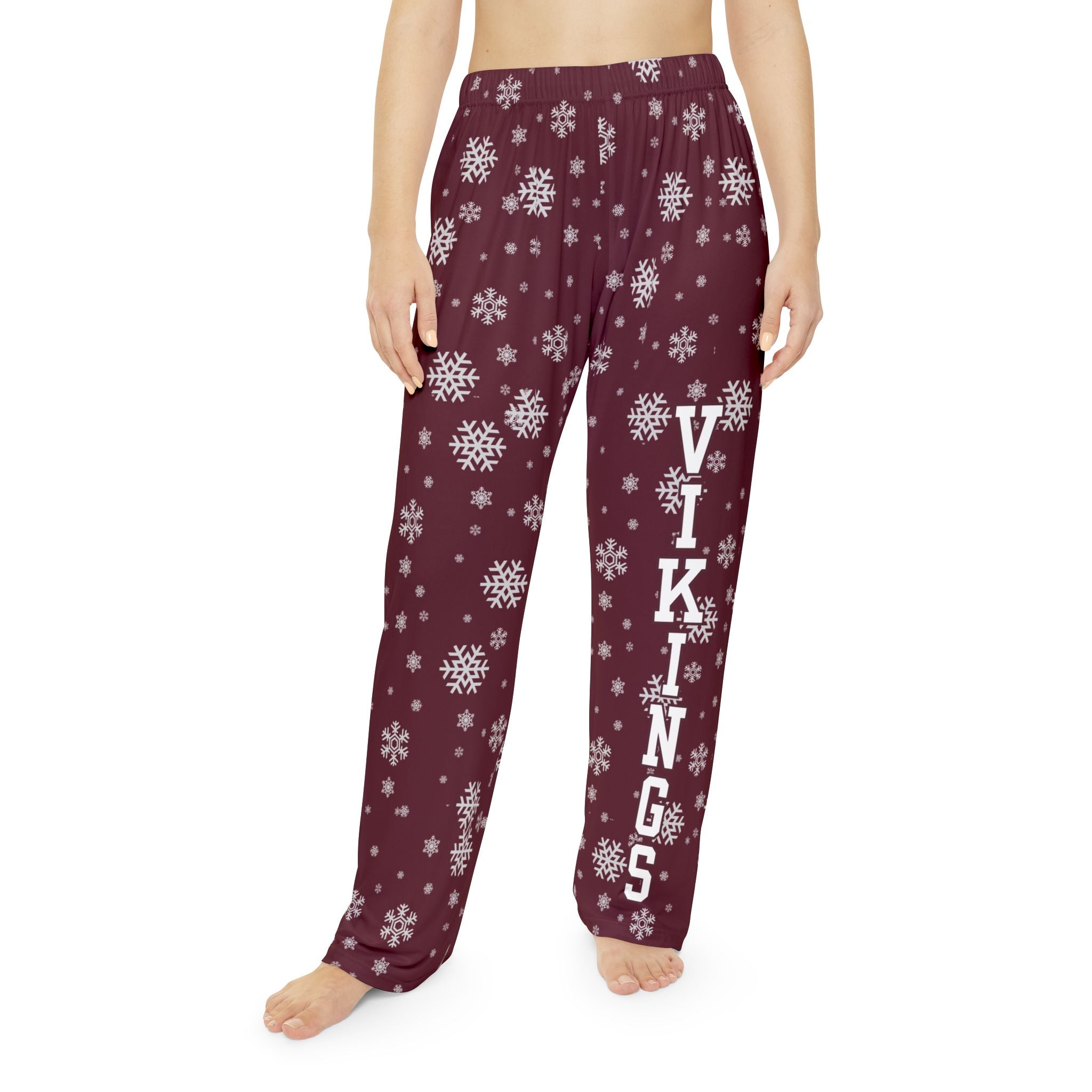 Women's Columbus Academy Vikings Spirited Snowflake Maroon Printed Pajama Pants FINAL