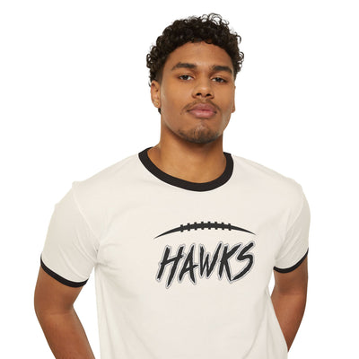 Adult Unisex Westerville Central Fighting Football Hawks Graphic Short Sleeve Ringer Tee