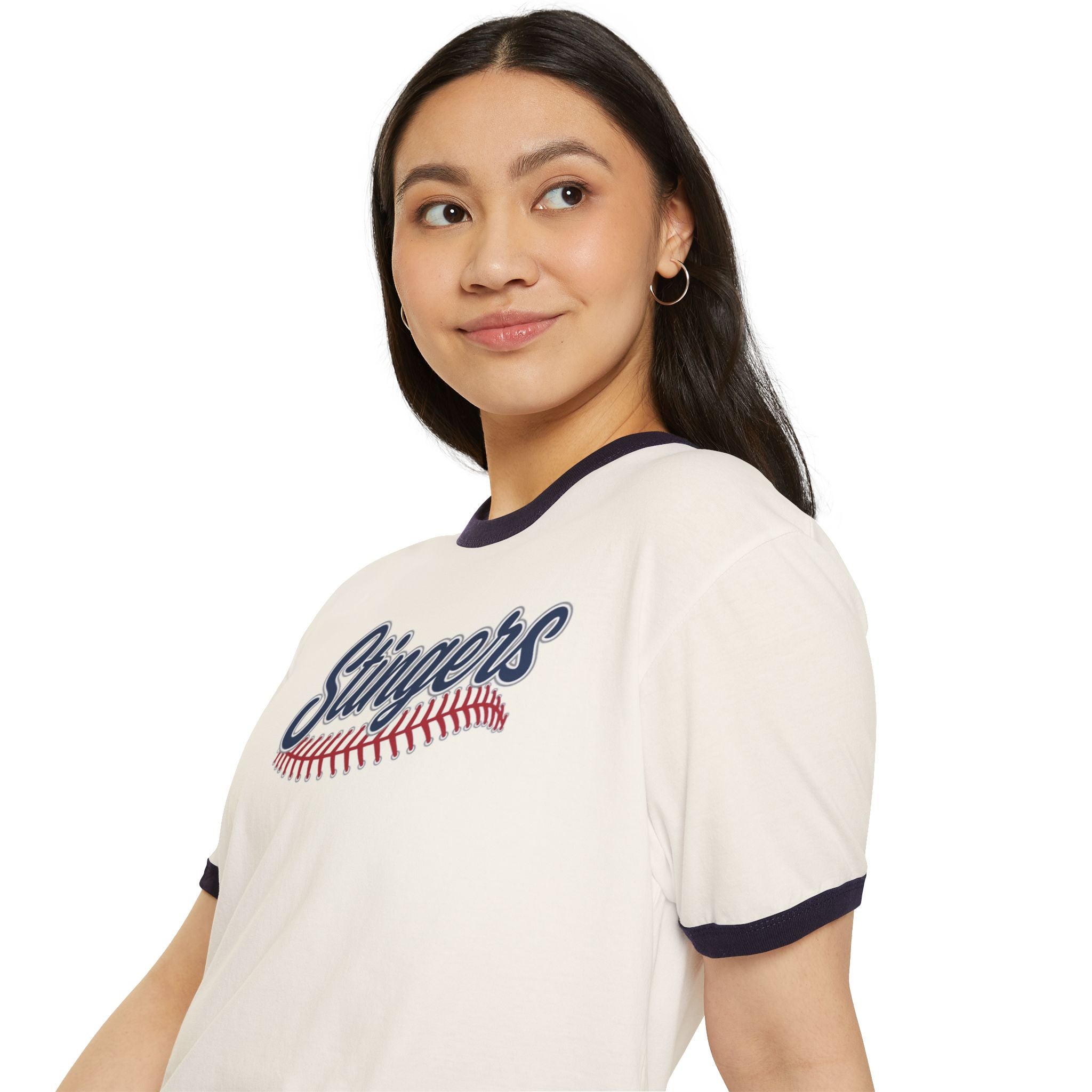 Adult Unisex Stingers Softball Stitches Graphic Short Sleeve Ringer Tee