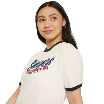 Adult Unisex Stingers Softball Stitches Graphic Short Sleeve Ringer Tee