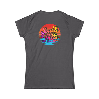 Women's South Hills Swim Club Sunset Script Graphic Short Sleeve Gildan Softstyle Tee