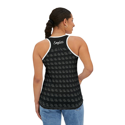 Women's Allover Classic Logo Black Tank Top - New Albany Eagles