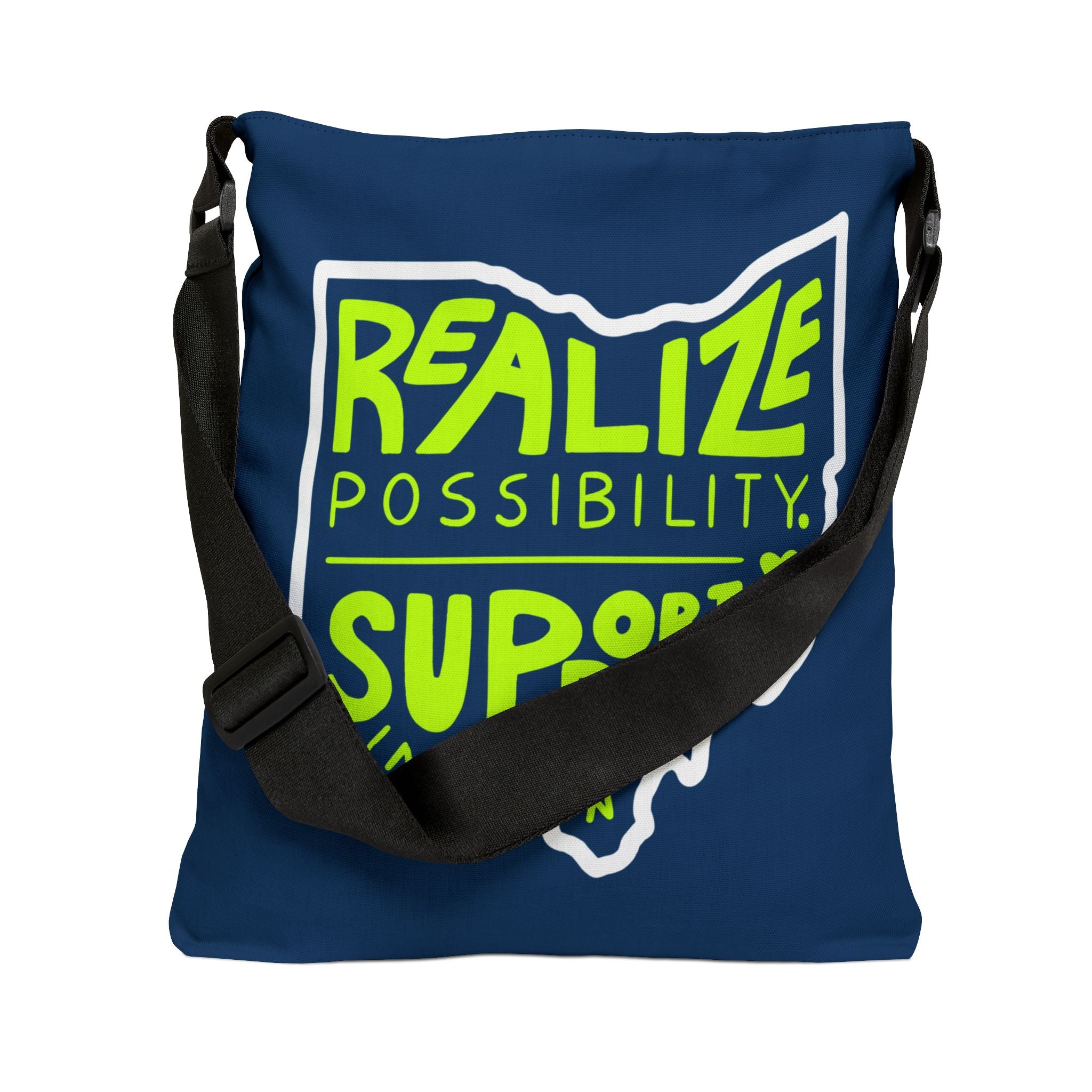 "Realize Possibility Support Independence" Bridgeway Graphic Adjustable Tote Bag