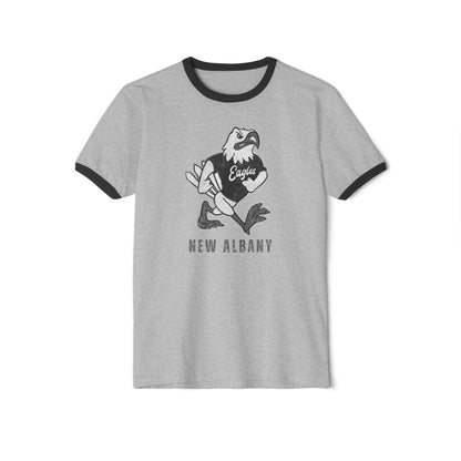 Adult Unisex New Albany Black and White Vintage Fighting Eagle Graphic Short Sleeve Ringer Tee