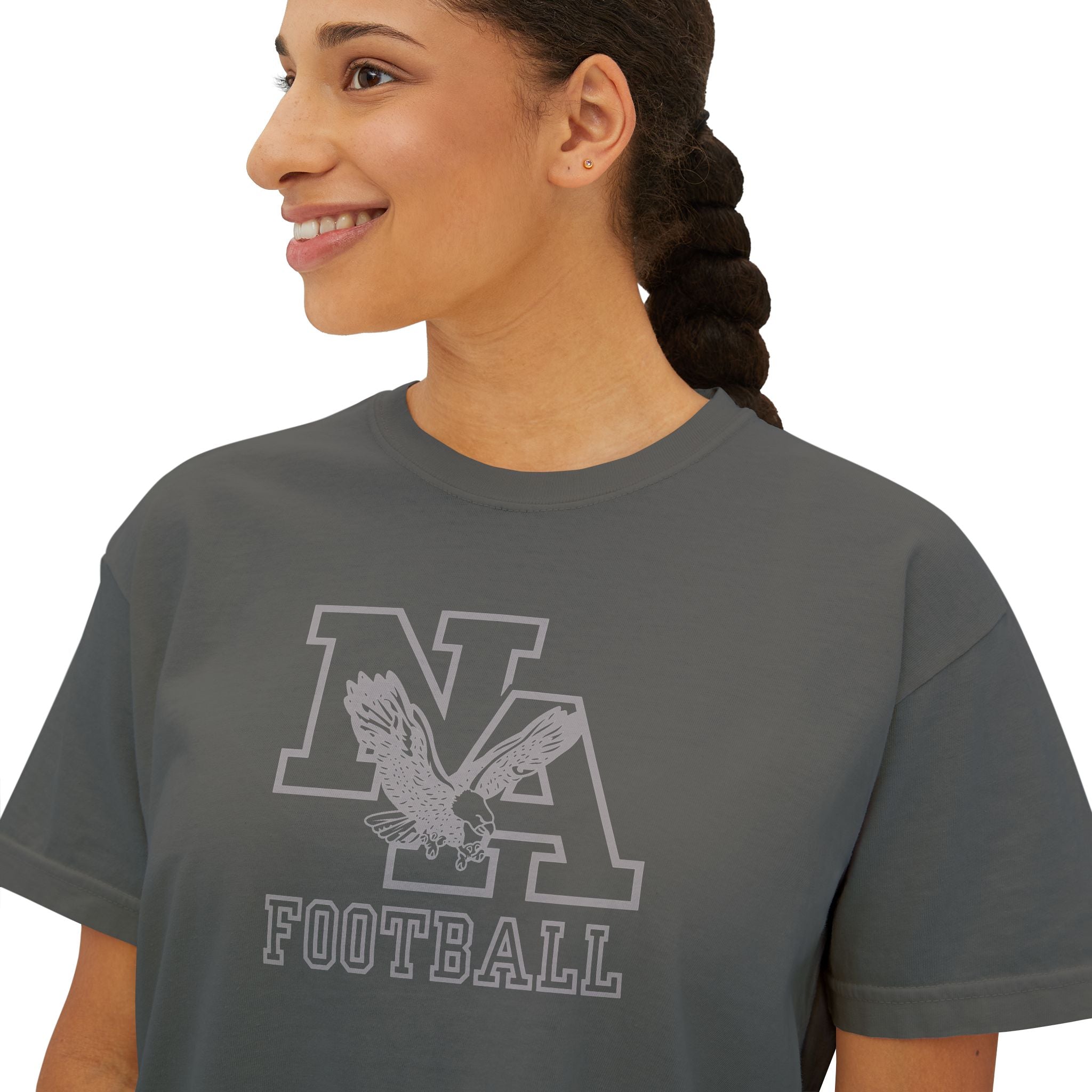 Women's New Albany Tonal Football Logo Graphic Boxy Crop Short Sleeve Tee