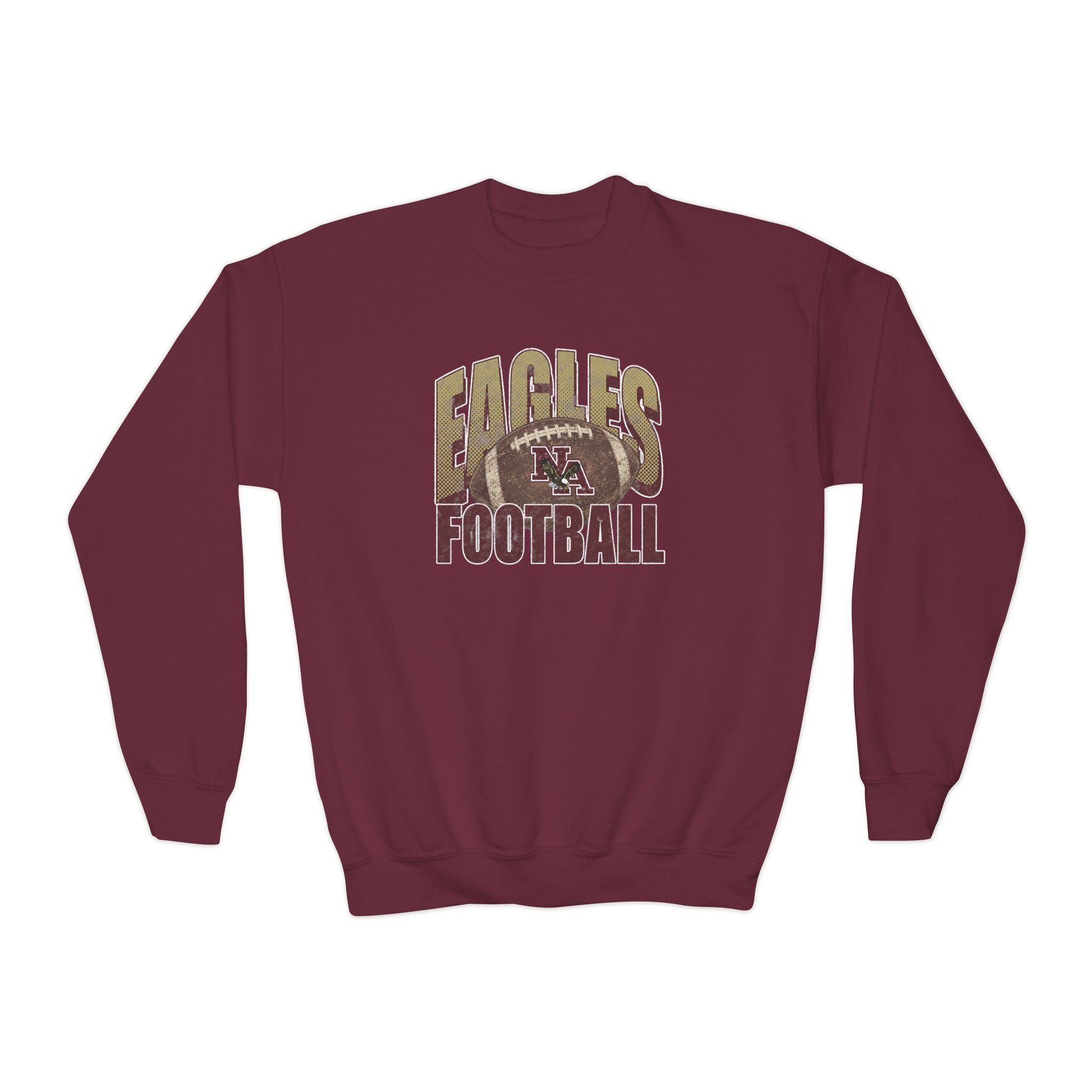 Youth New Albany First-Down Distressed Football Graphic Gildan Heavy Blend Sweatshirt
