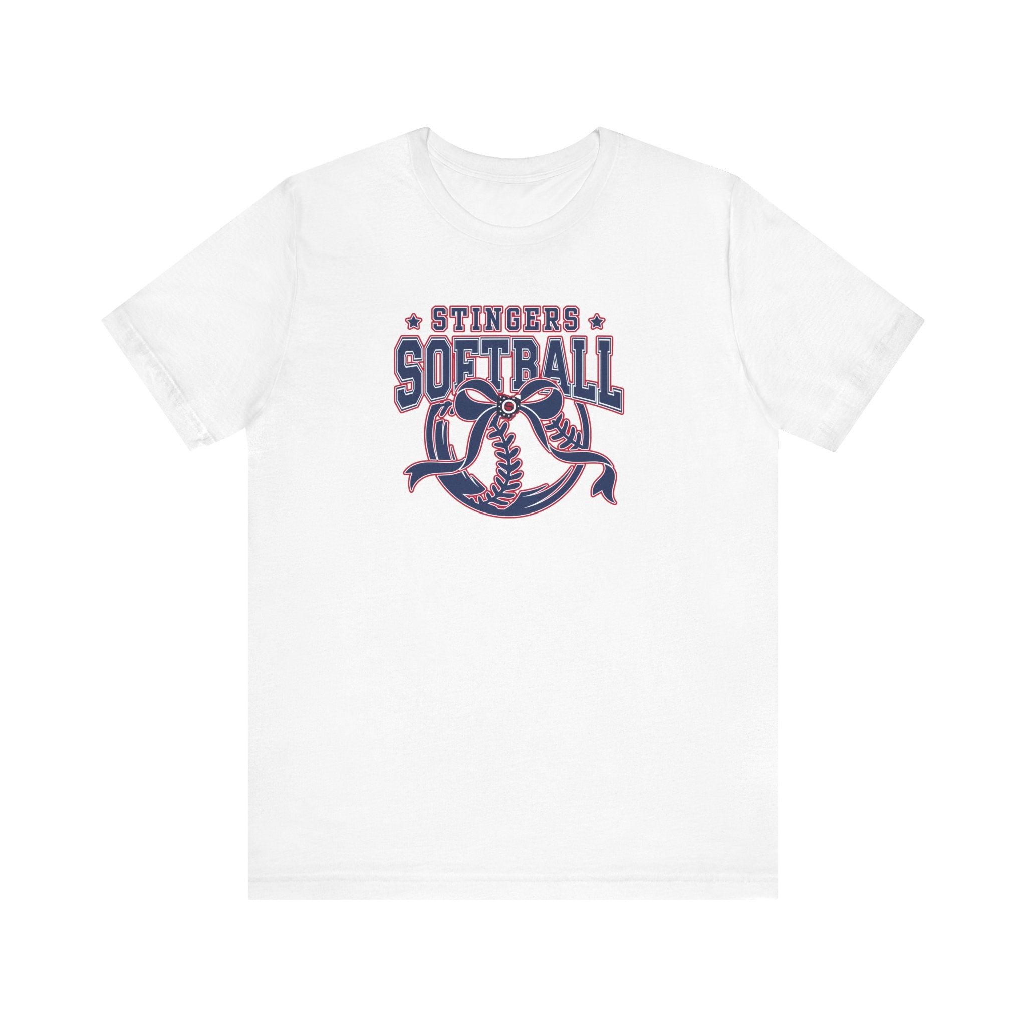 Adult Unisex Stingers Softball Spirit Bow Graphic Short Sleeve Bella + Canvas Soft Tee