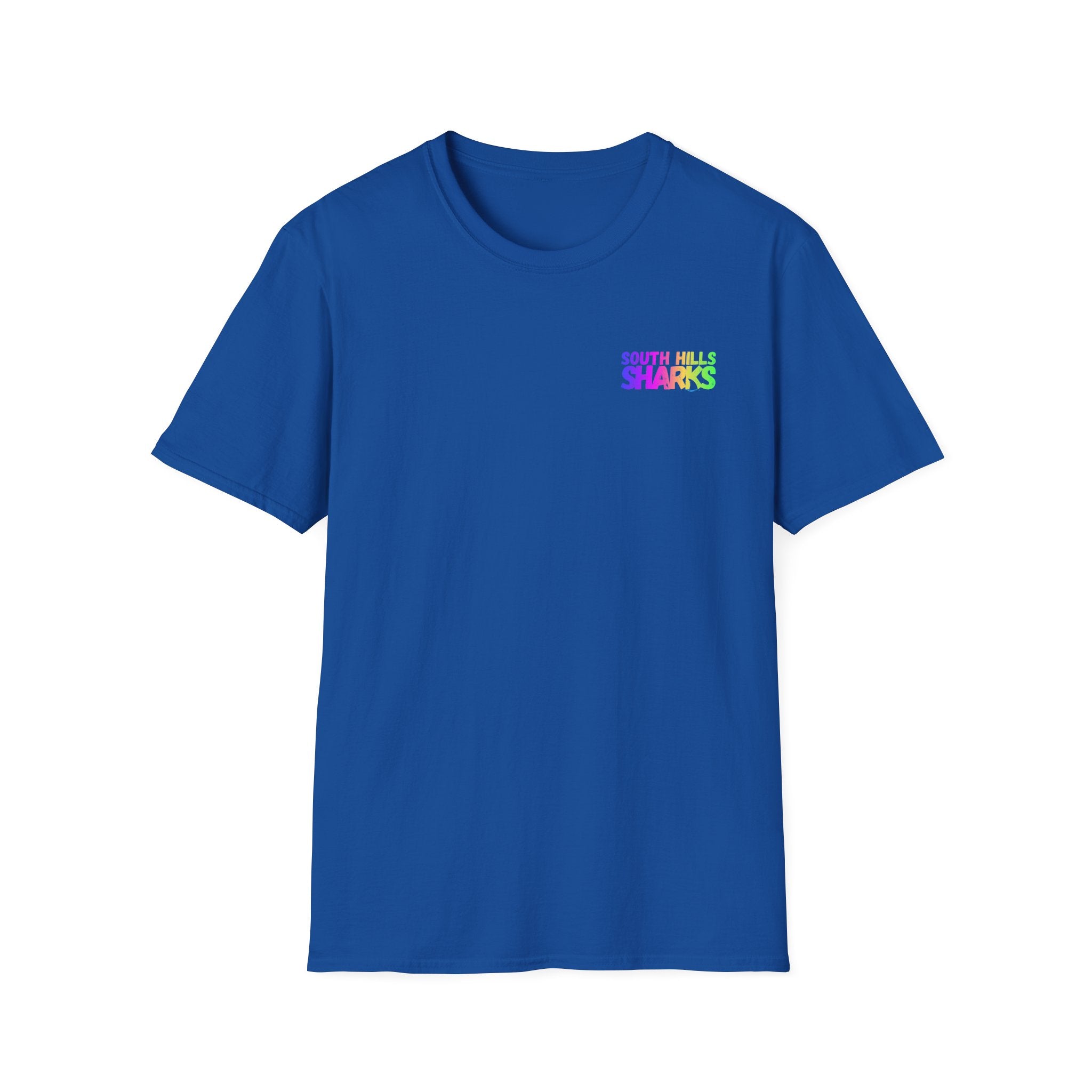 Adult Unisex South Hills Swim Team Neon Rainbow Graphic Short Sleeve Gildan Softstyle Tee