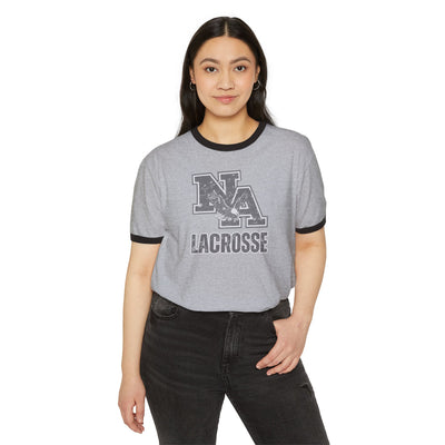 Adult Unisex Vintage Distressed Classic Logo Lacrosse Graphic Short Sleeve Ringer Tee