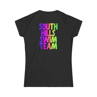 Women's South Hills Swim Team Neon Rainbow Graphic Short Sleeve Gildan Softstyle Tee