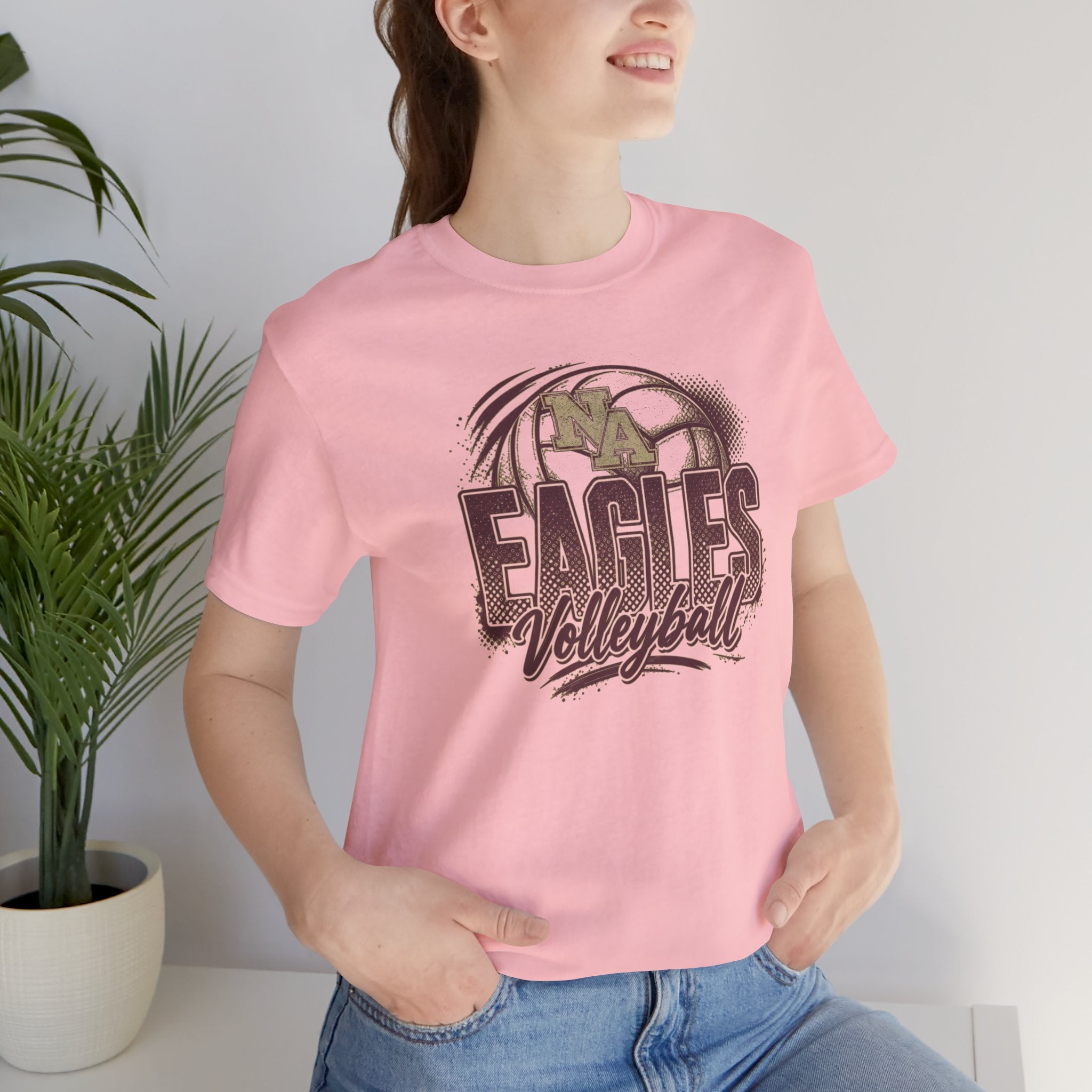 Adult Unisex New Albany Eagles Ombre Volleyball Graphic Short Sleeve Soft Tee