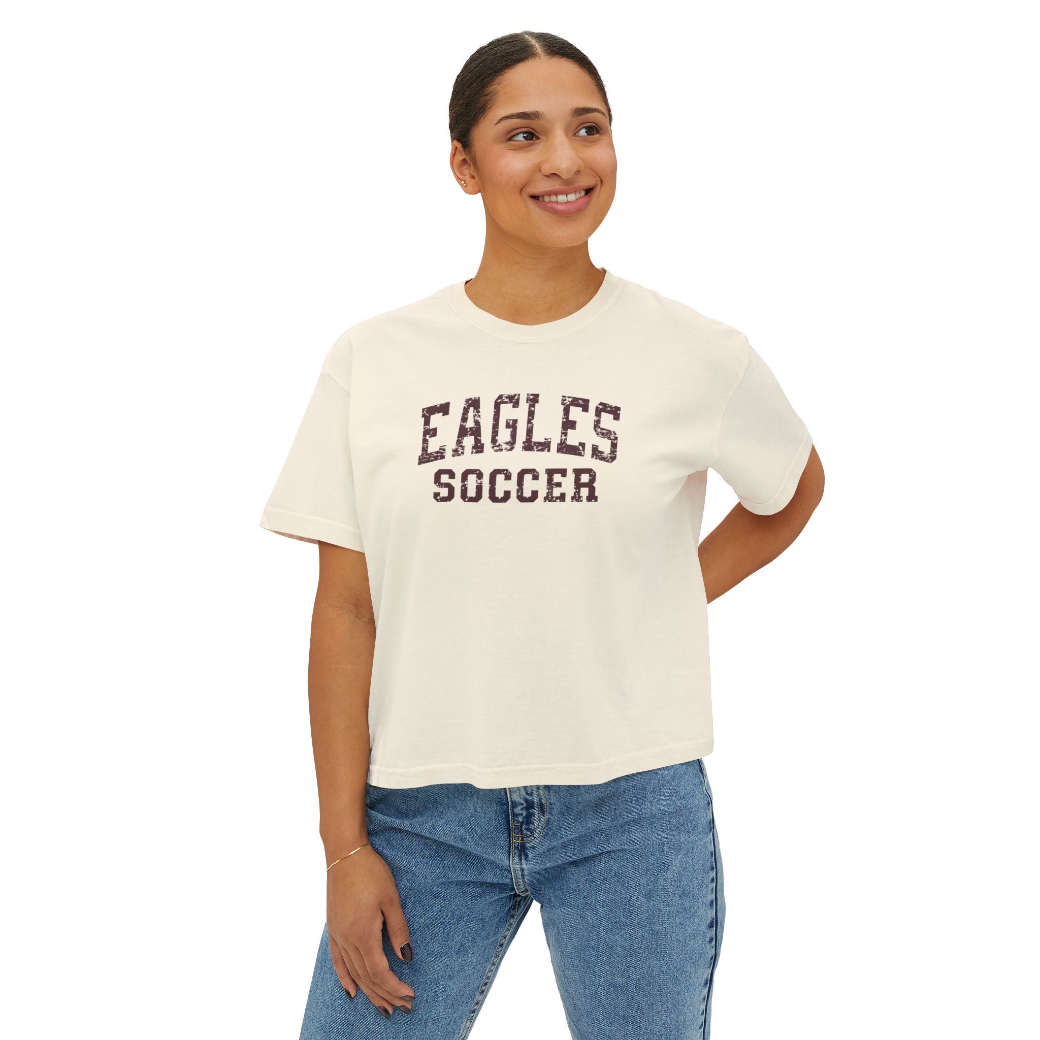Women's New Albany Eagles Soccer Vintage Distressed Graphic Boxy Crop Short Sleeve Tee