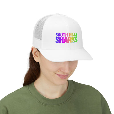 Adult Unisex South Hills Sharks Neon Rainbow Graphic Richardson 112 Snapback Trucker Hat