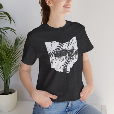 Adult Unisex OWU Baseball Stitches Distressed Ohio Graphic Short Sleeve Soft Tee