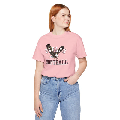 Adult Unisex Flying Softball Eagle Graphic Short Sleeve Soft Tee
