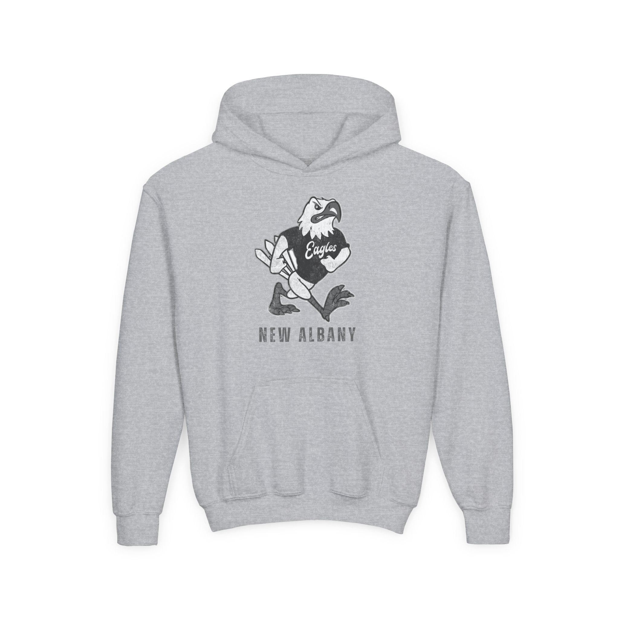 Youth New Albany Black and White Vintage Fighting Eagle Graphic Hoodie