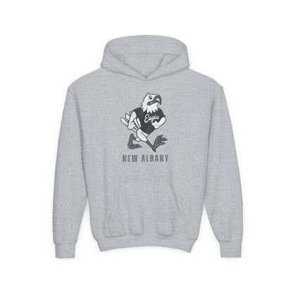 Youth New Albany Black and White Vintage Fighting Eagle Graphic Hoodie