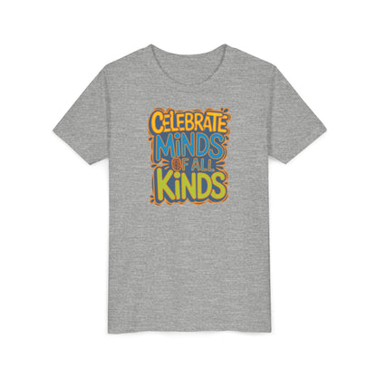 Youth Celebrate Minds Bubble Font Graphic Short Sleeve Soft Tee - Bridgeway Academy