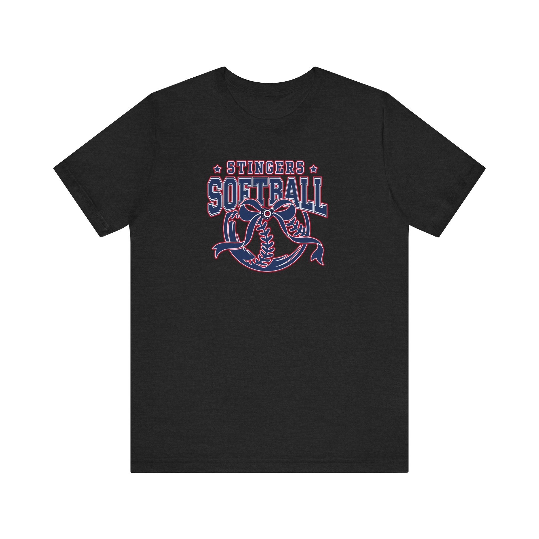 Adult Unisex Stingers Softball Spirit Bow Graphic Short Sleeve Bella + Canvas Soft Tee