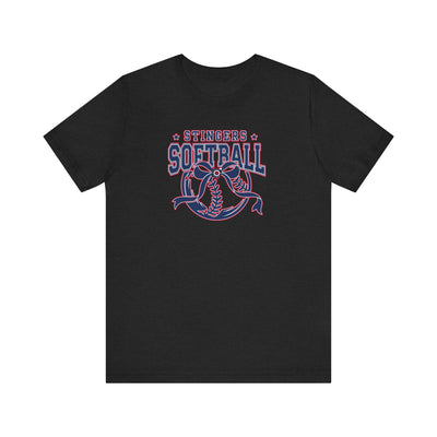 Adult Unisex Stingers Softball Spirit Bow Graphic Short Sleeve Bella + Canvas Soft Tee