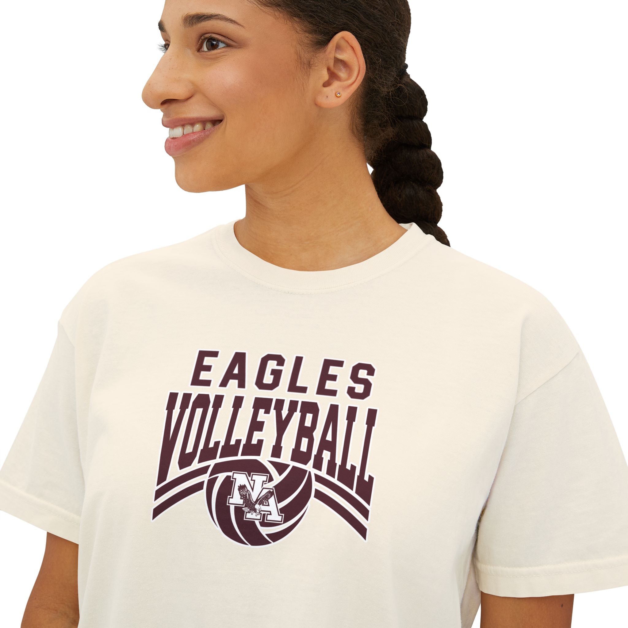 Women's New Albany Volleyball Varsity Arch Graphic Boxy Crop Short Sleeve Tee