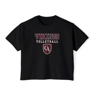 Women's Columbus Academy Vikings Volleyball Graphic Boxy Crop Short Sleeve Tee