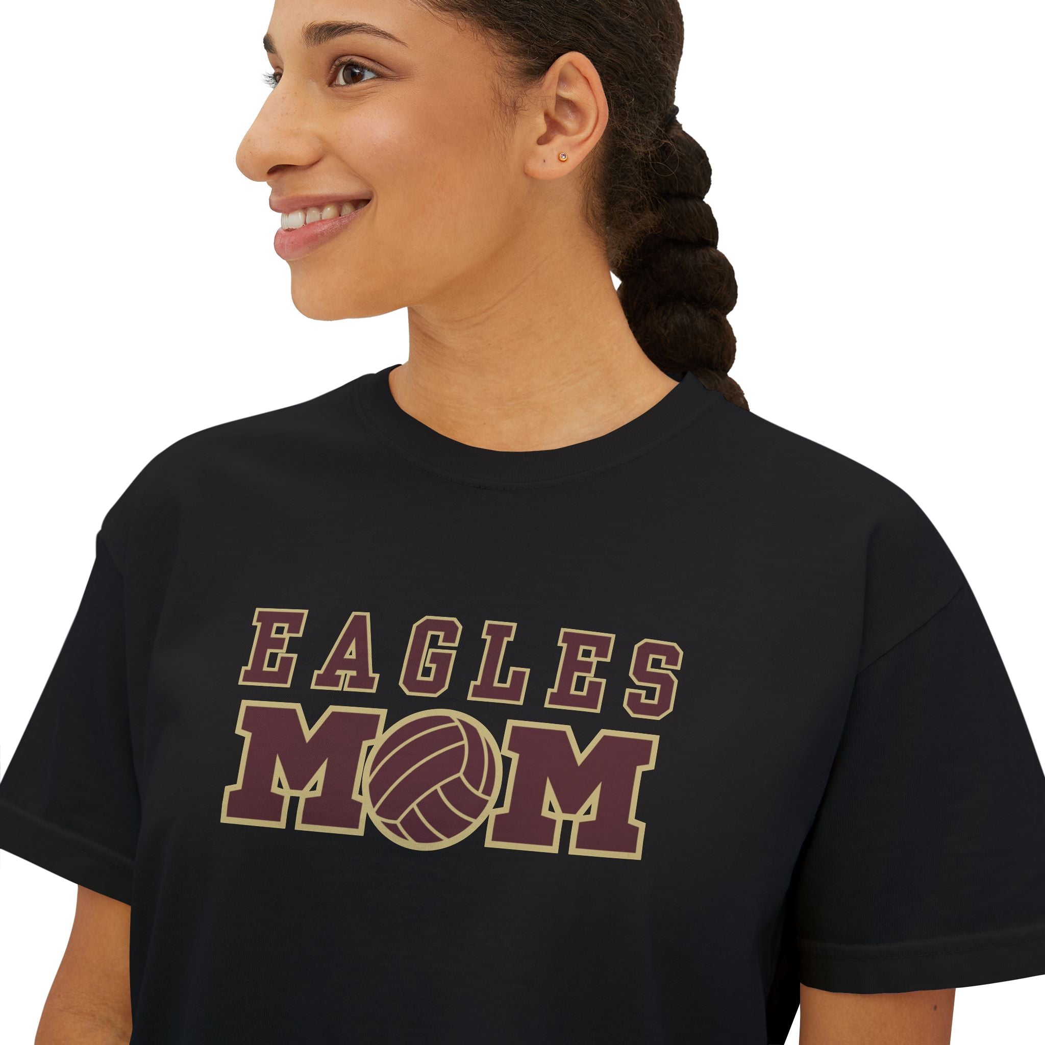 Women's Eagles Water Polo Mom Graphic Boxy Crop Short Sleeve Tee