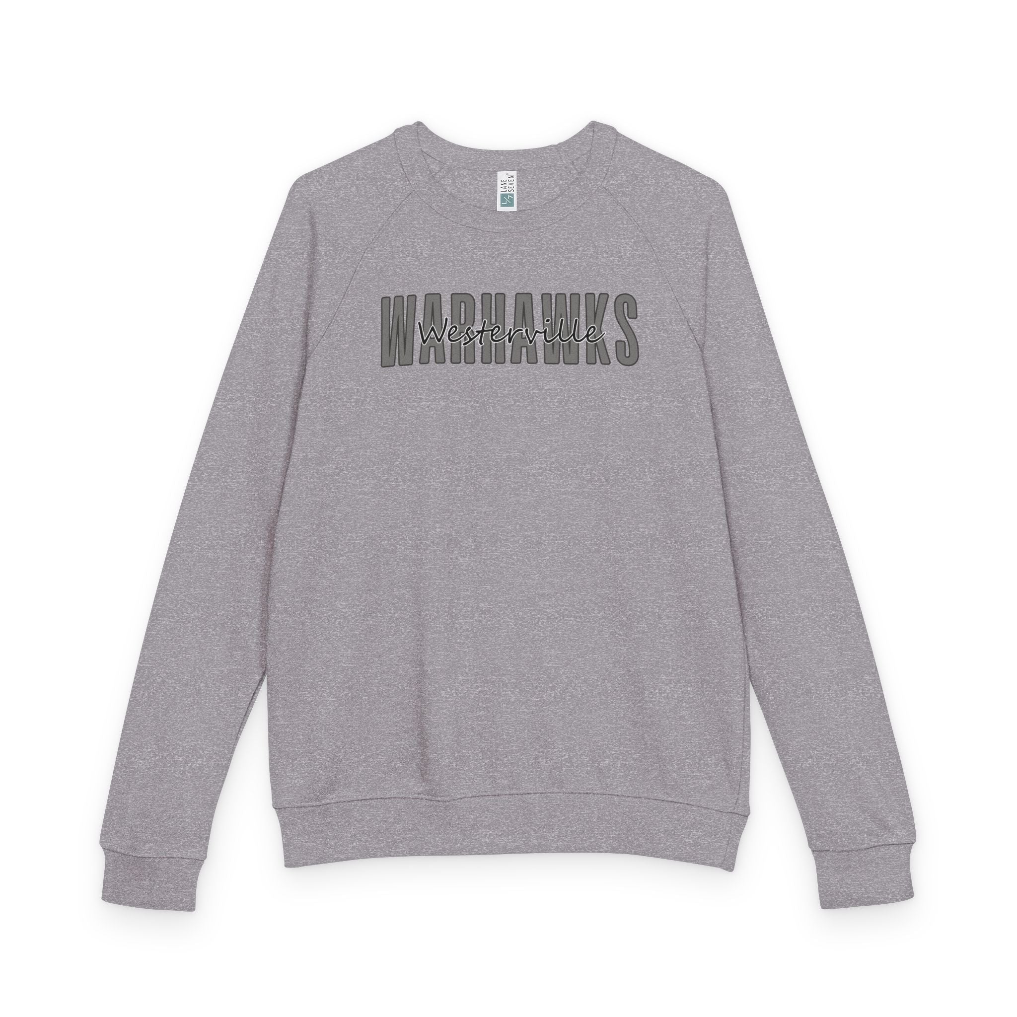 Adult Unisex Westerville Central Warhawks Spirit Script Graphic French Terry Raglan Crewneck