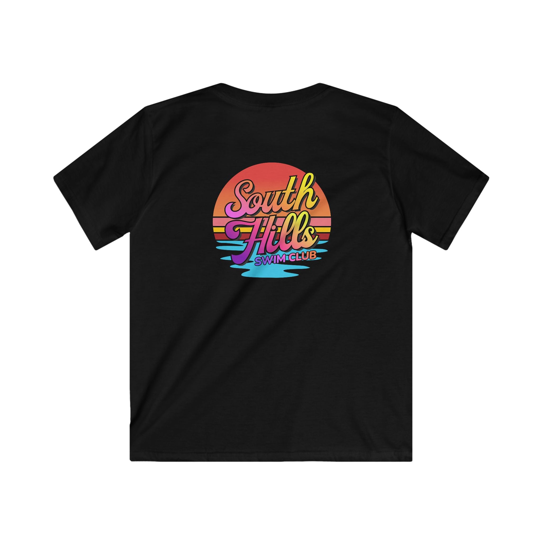 Youth South Hills Swim Club Sunset Script Graphic Short Sleeve Gildan Softstyle Tee