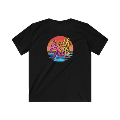 Youth South Hills Swim Club Sunset Script Graphic Short Sleeve Gildan Softstyle Tee