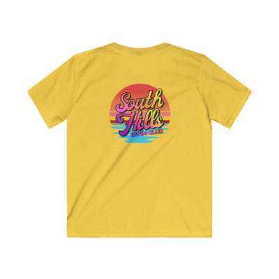 Youth South Hills Swim Club Sunset Script Graphic Short Sleeve Gildan Softstyle Tee