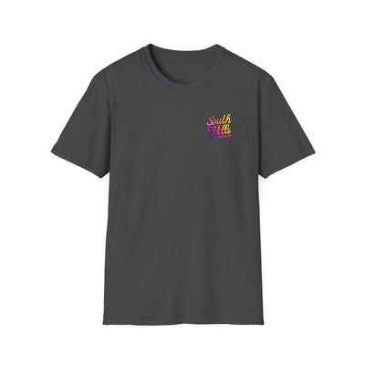 Adult Unisex South Hills Swim Club Sunset Script Graphic Short Sleeve Gildan Softstyle Tee