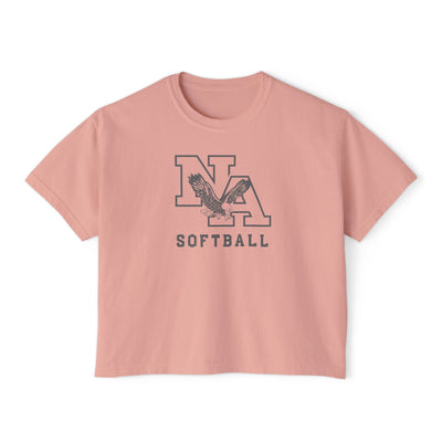 Women's New Albany Grey Tonal Softball Logo Graphic Boxy Crop Short Sleeve Tee