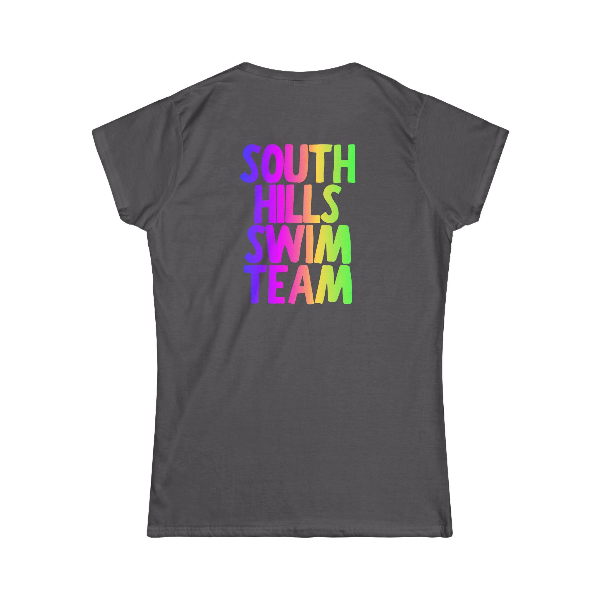 Women's South Hills Swim Team Neon Rainbow Graphic Short Sleeve Gildan Softstyle Tee