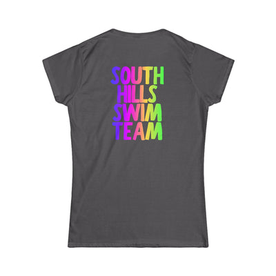 Women's South Hills Swim Team Neon Rainbow Graphic Short Sleeve Gildan Softstyle Tee