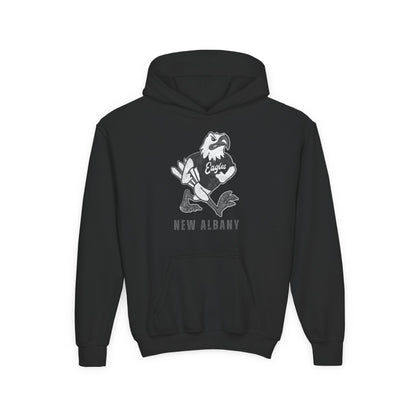 Youth New Albany Black and White Vintage Fighting Eagle Graphic Hoodie