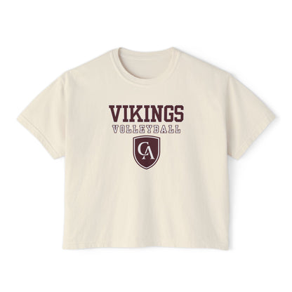 Women's Columbus Academy Vikings Volleyball Graphic Boxy Crop Short Sleeve Tee