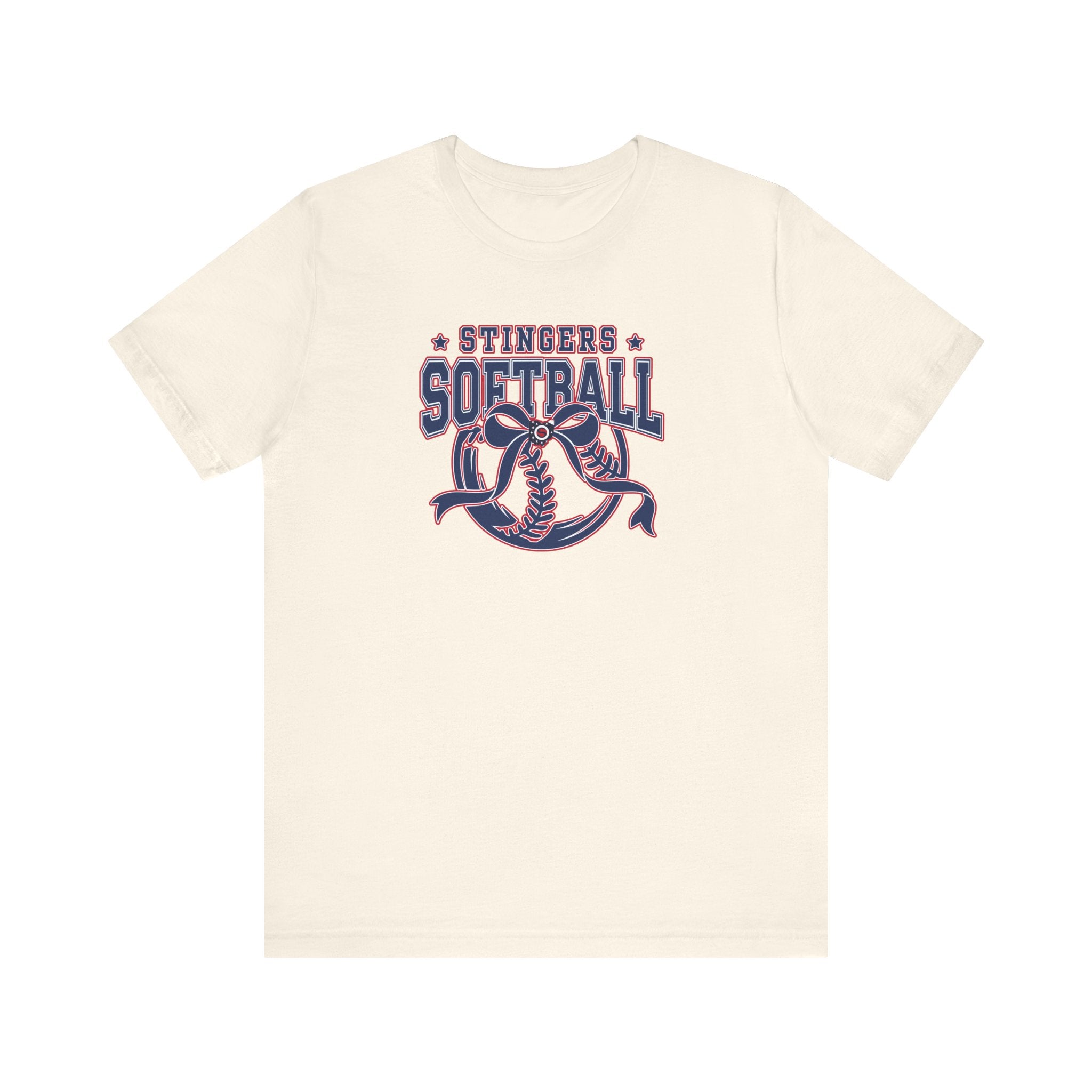 Adult Unisex Stingers Softball Spirit Bow Graphic Short Sleeve Bella + Canvas Soft Tee