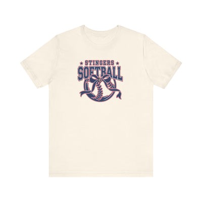 Adult Unisex Stingers Softball Spirit Bow Graphic Short Sleeve Bella + Canvas Soft Tee