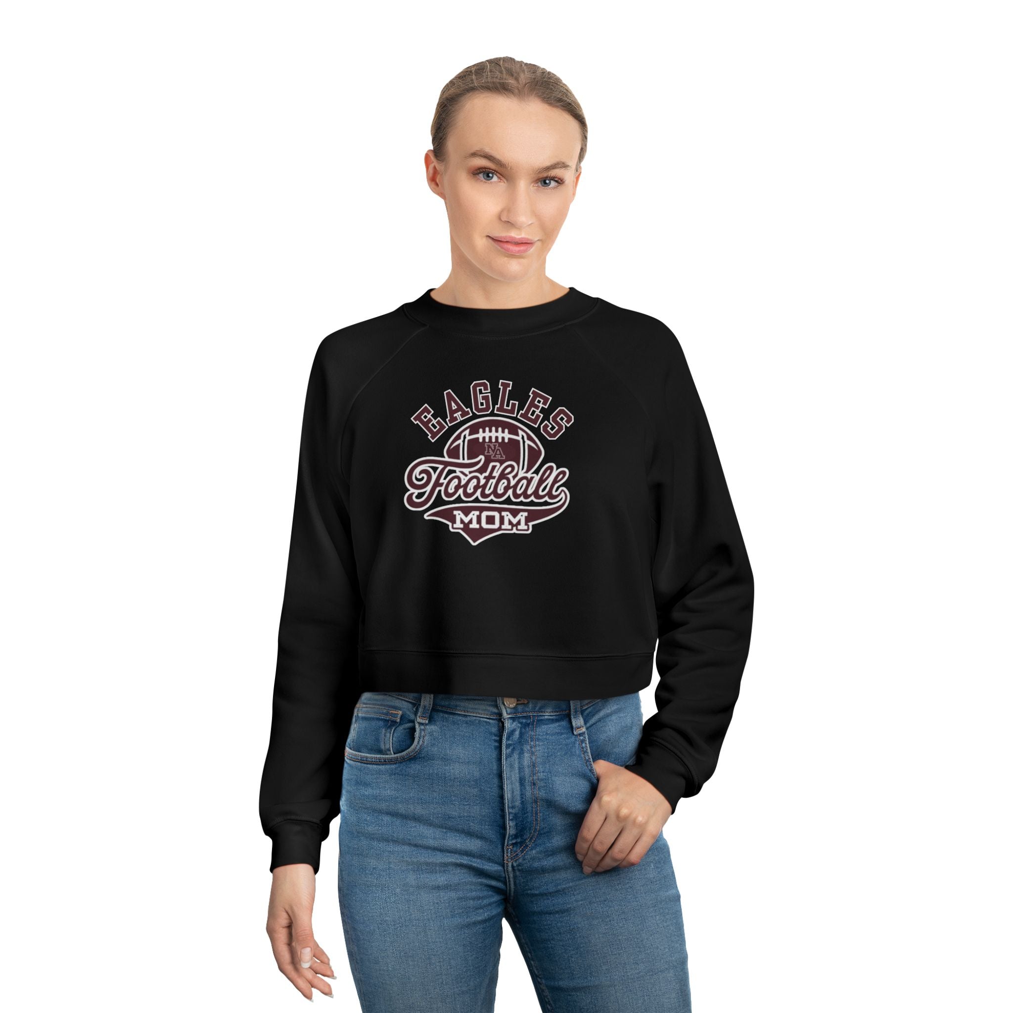 Women's Eagles Spirit Script Football Mom Graphic Cropped Fleece Sweatshirt