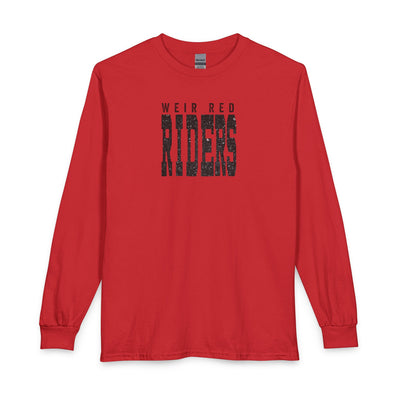Adult Unisex Weir Red Riders Distressed Enlarged Graphic Long Sleeve Gildan Tee