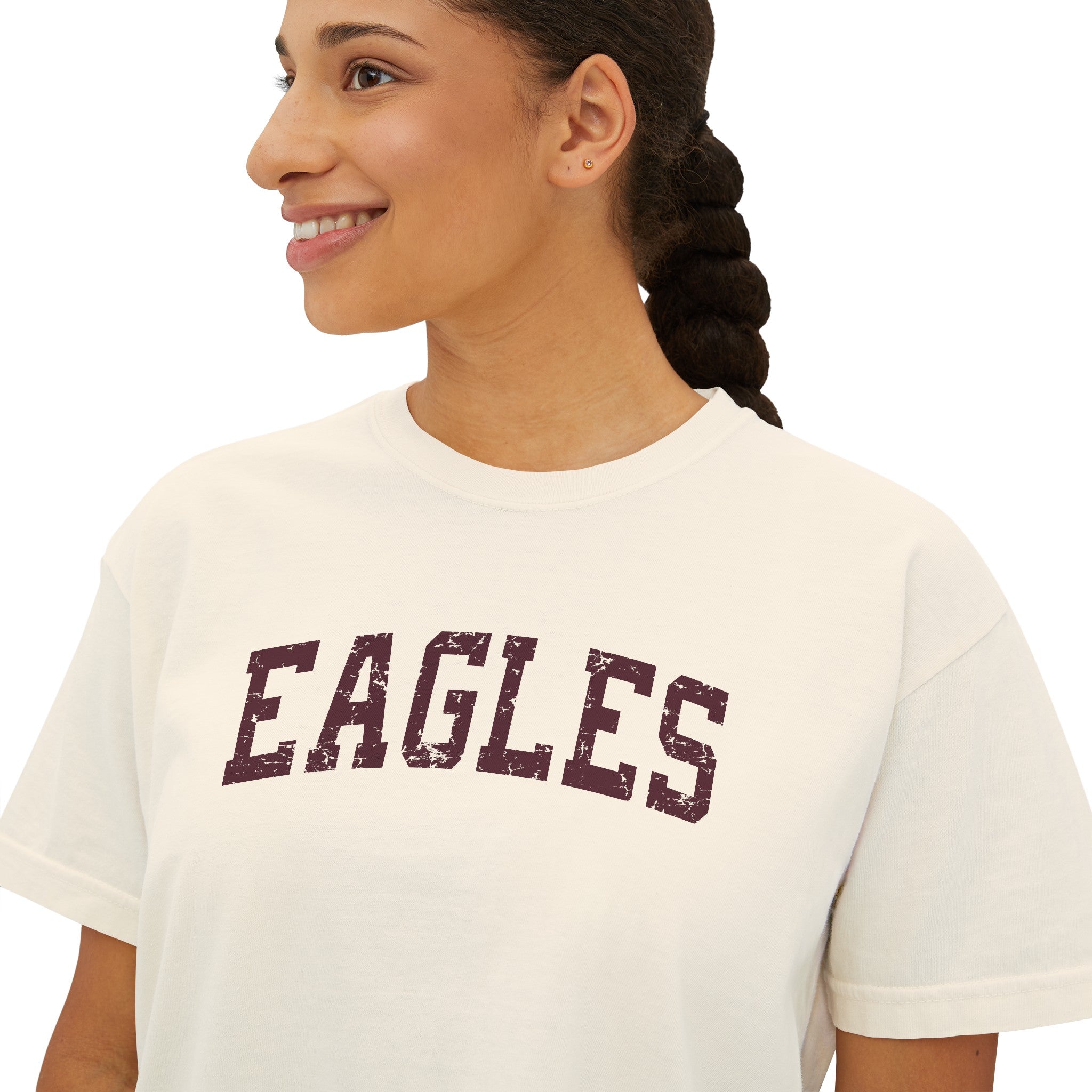 Women's Vintage Distressed Eagles Boxy Crop Short Sleeve Graphic Tee