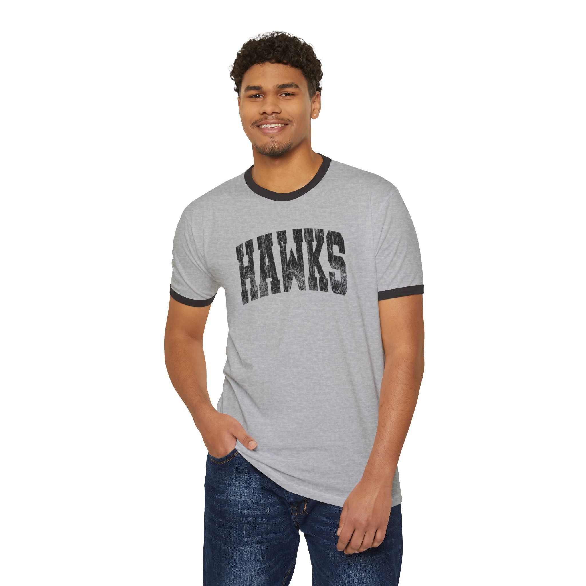 Adult Unisex Westerville Central Distressed Oversized Hawks Graphic Short Sleeve Ringer Tee