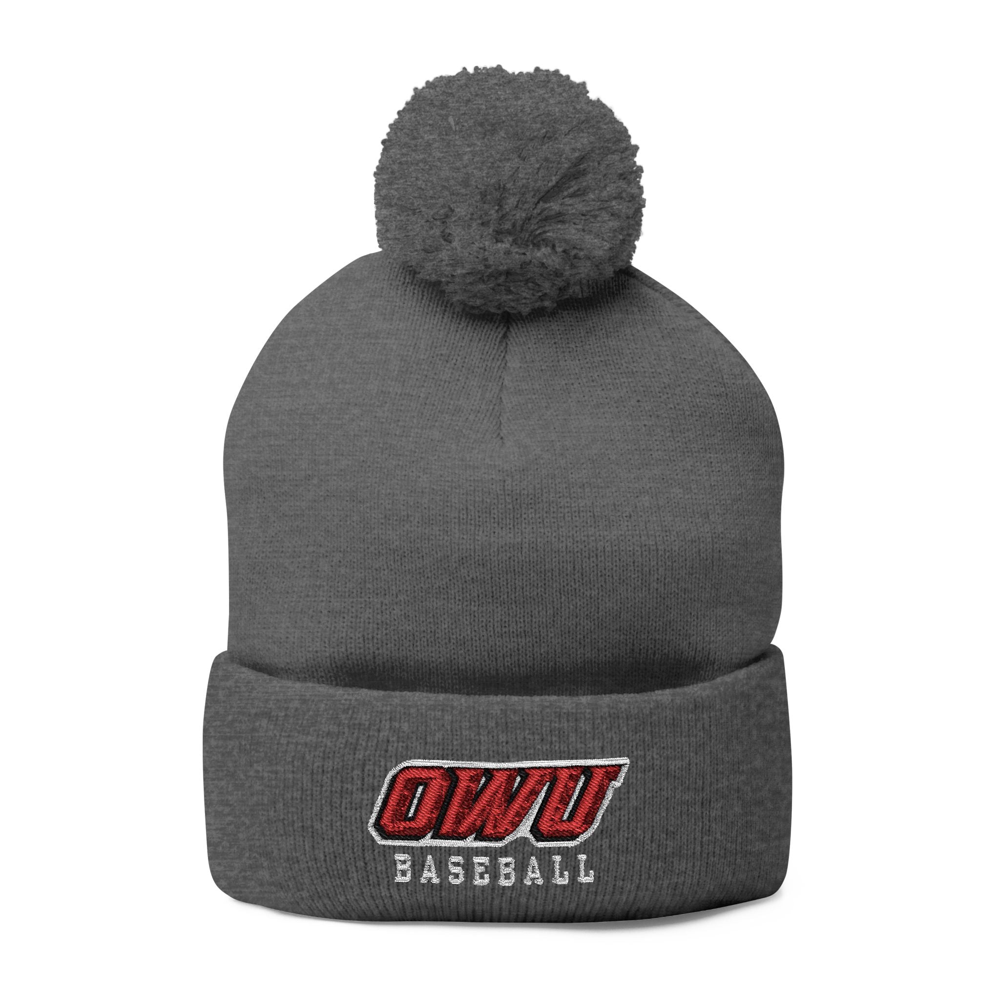 OWU Baseball Pom Pom Knit Hat with Embroidered Logo