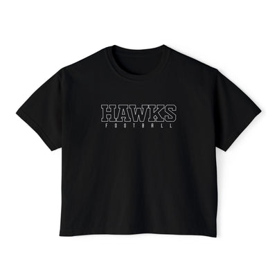 Women's Westerville Central Block Hawks Football Graphic Boxy Crop Short Sleeve Tee