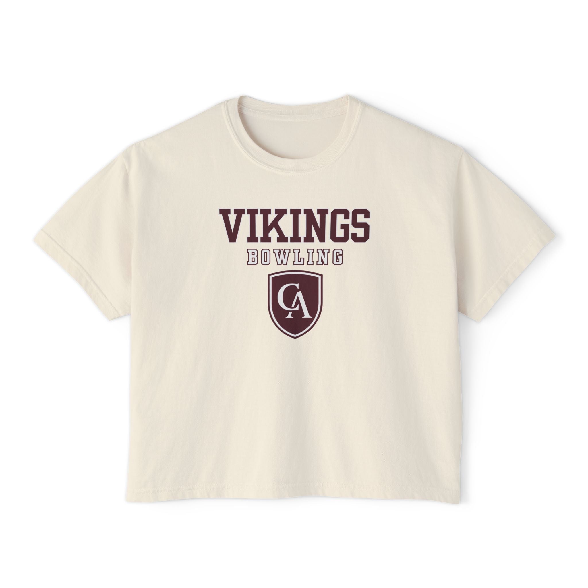 Women's Columbus Academy Vikings Bowling Graphic Boxy Crop Short Sleeve Tee